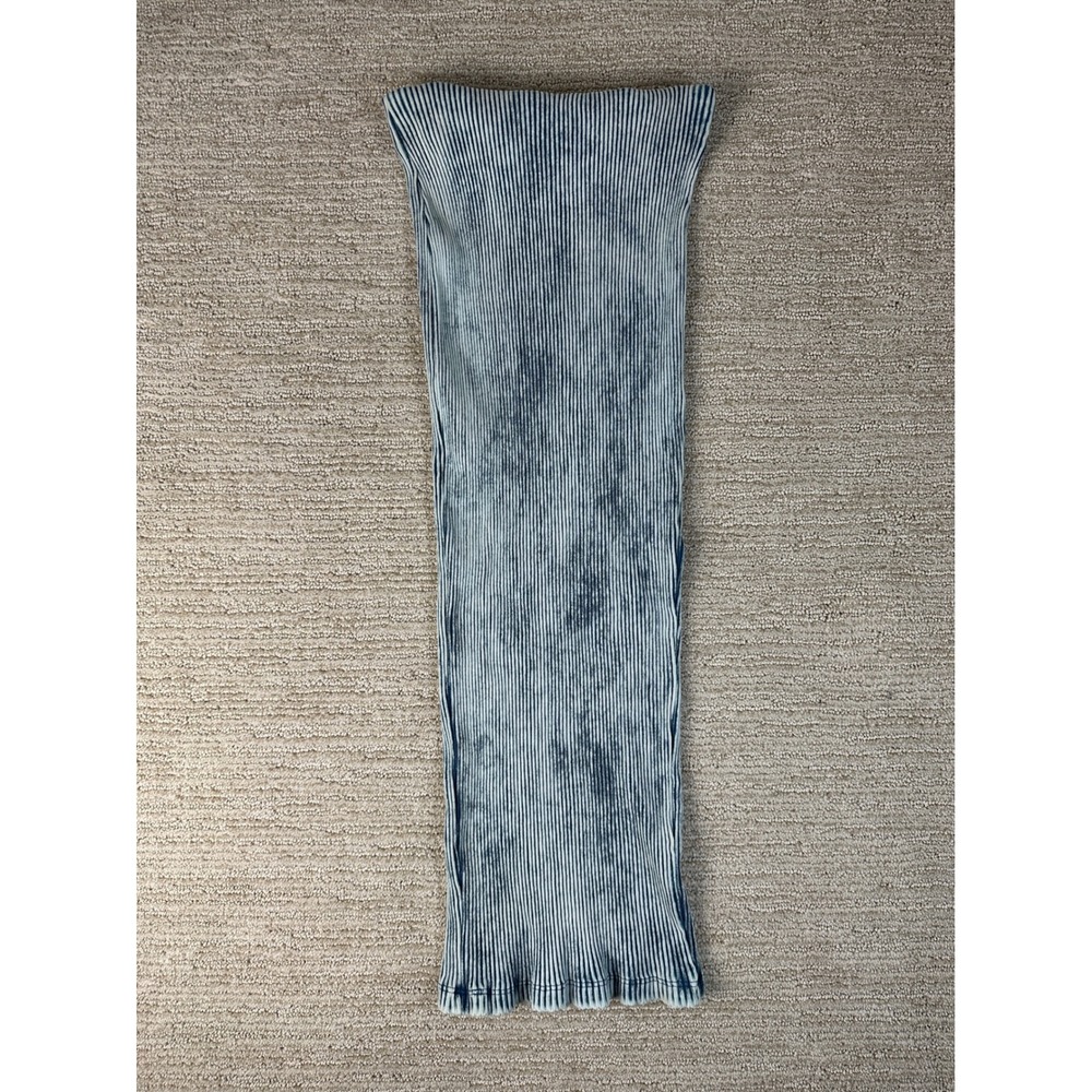 Zara Blue Acid Wash Ribbed Knit Pinstripe Midi Skirt Small Bodycon Lettuce Hem